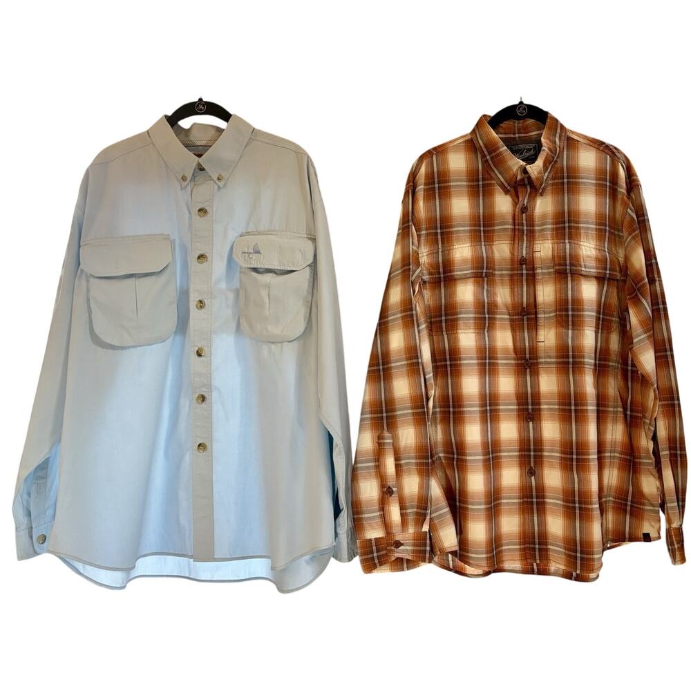 Lot Of 2 Pacific Fly & Woolrich Men's Fishing Shirt Long Sleeves Vented Size Lrg